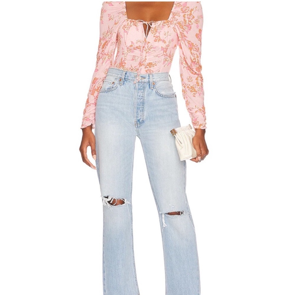 Free People Hilary Printed Top in Pink Combo - Picture 4 of 7